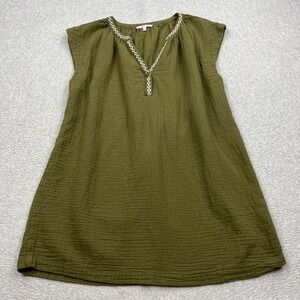 Madewell Lightestspun Dress Womens Medium Green Gauze Embroidered V-Neck Coverup